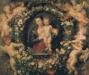 Peter Paul Rubens Madonna and Child with Garland of Flowers and Putti (mk01) oil on canvas